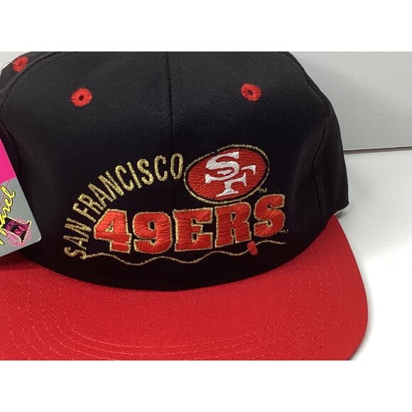 San Francisco 49ers Hat #1 Apparel Men's Vintage 90s Drawstring Red Black - Picture 2 of 15